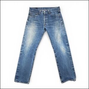 Levi's 501 Mens Blue Wash Button Fly Straight Leg Denim Jeans Size 33x30